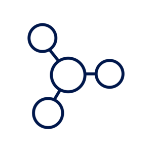 Eine minimalistische Iongrafik mit miteinander verbundenen Kreisen auf transparentem Hintergrund.