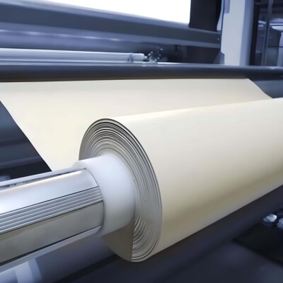 Eine große Rolle von FAM Bottom Side wird in einer automatischen Maschine verarbeitet.